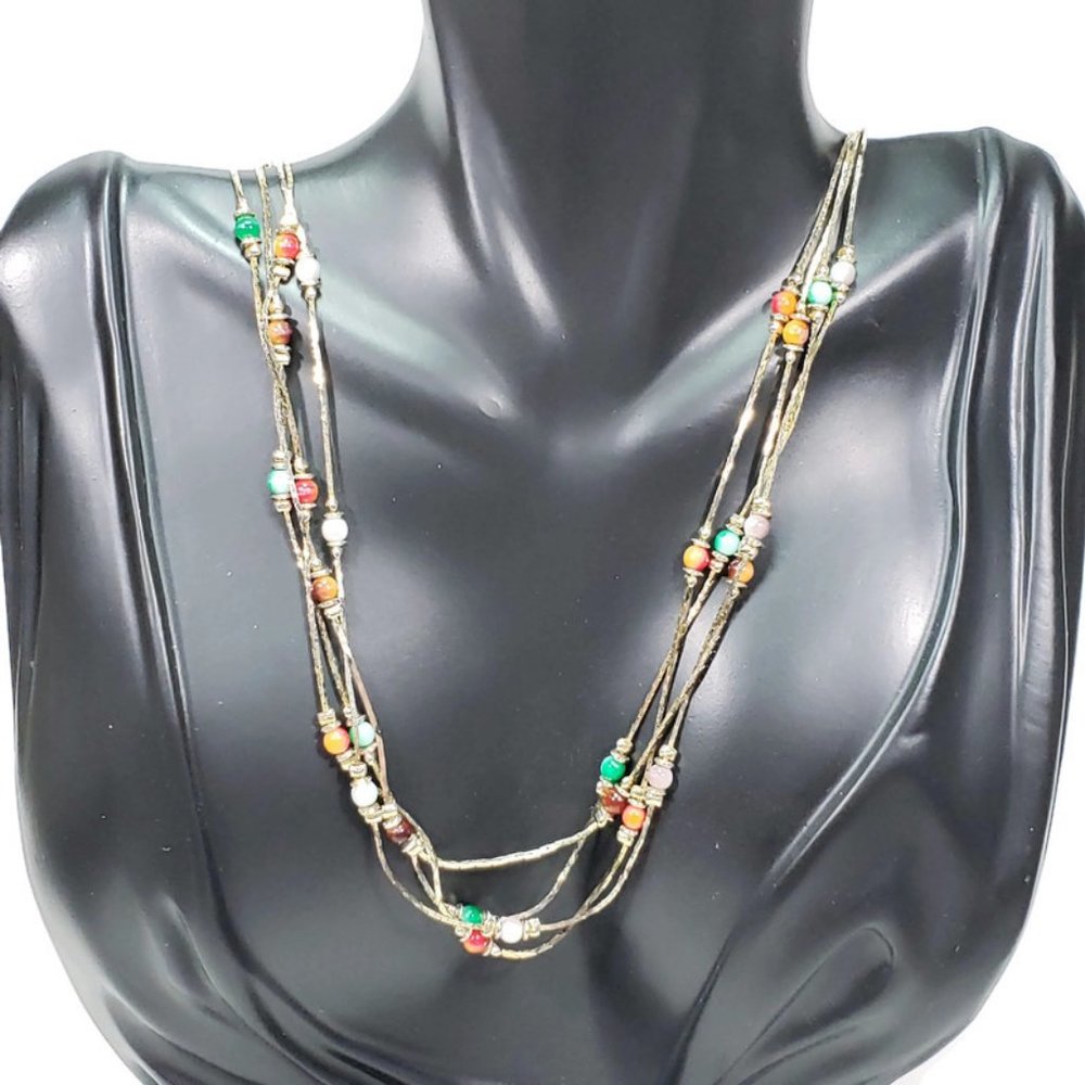 Multi Strand Gold Beaded Necklace Measures 24"